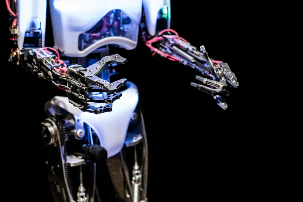 technological robot display with black background